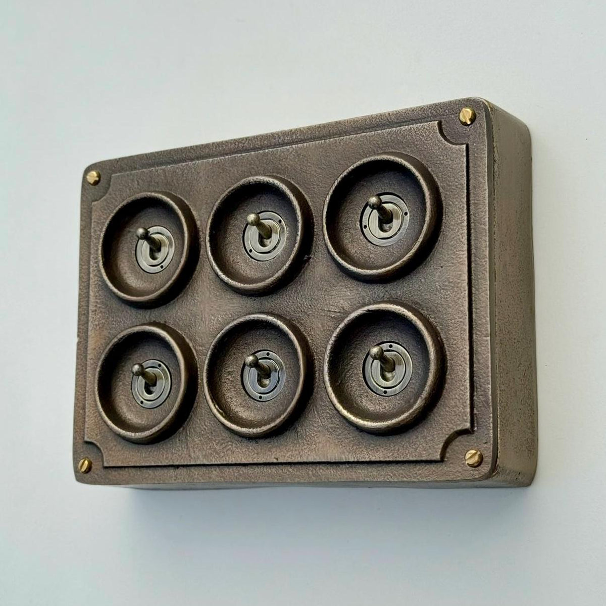 Brassvane 6 gang conduit light switch additional view 3