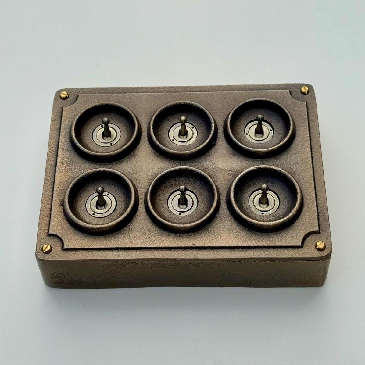 Brassvane 6 gang conduit light switch additional view 4
