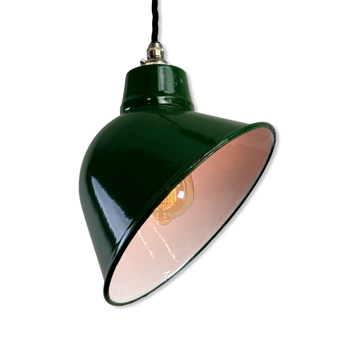 Brassvane green parabolic pendant light overall view