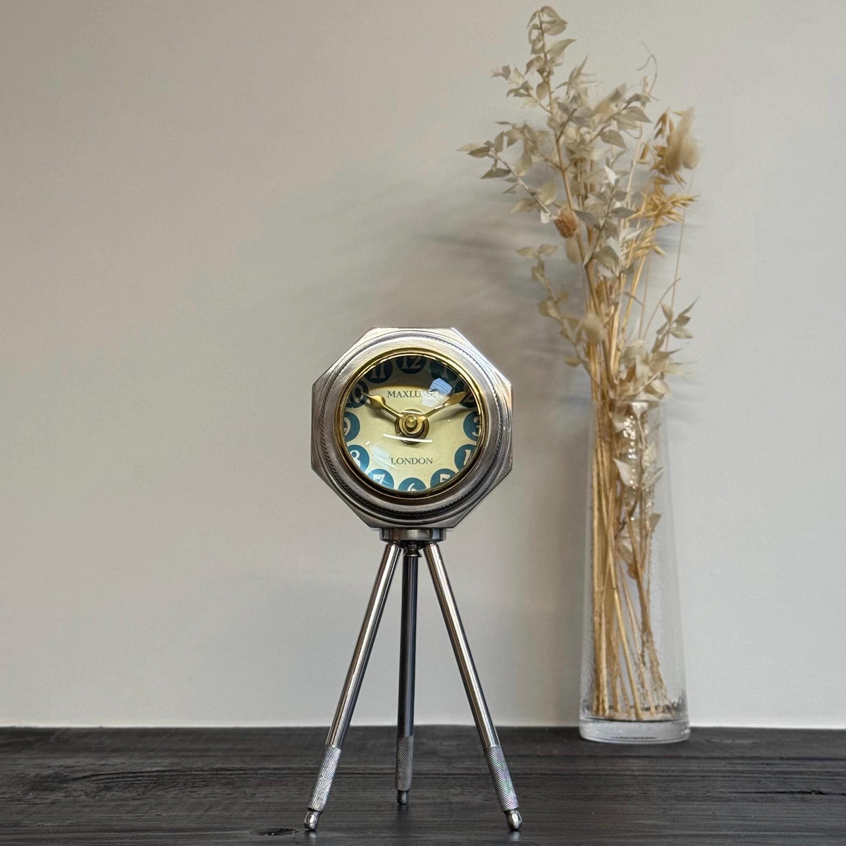 Brassvane tripod table clock overall view