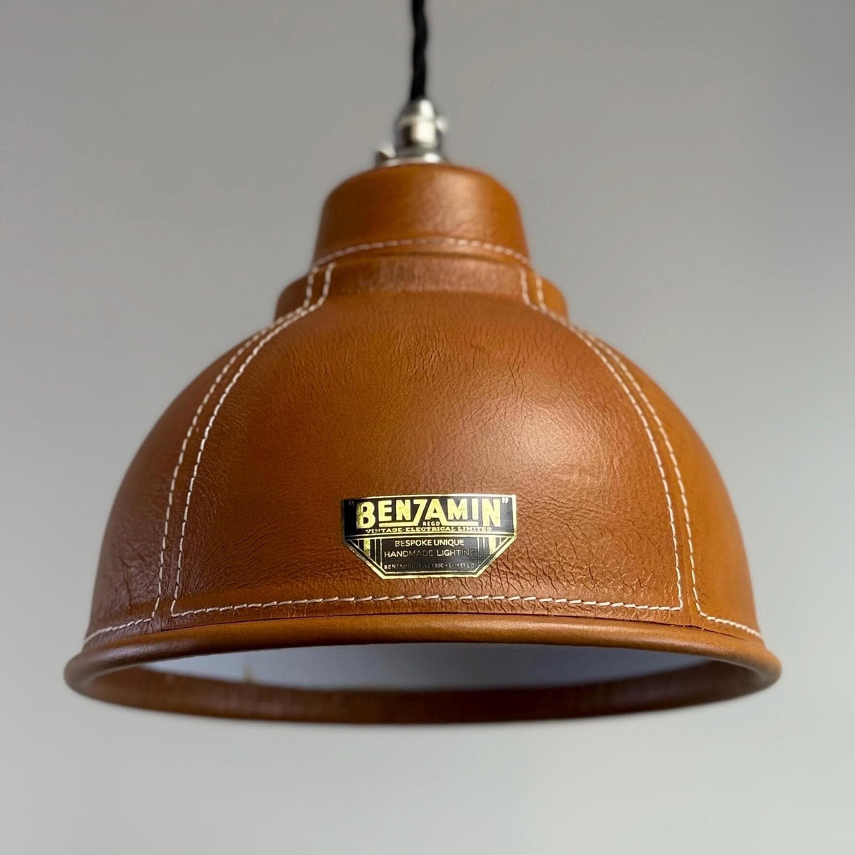 Brassvane leather pendant light overall view