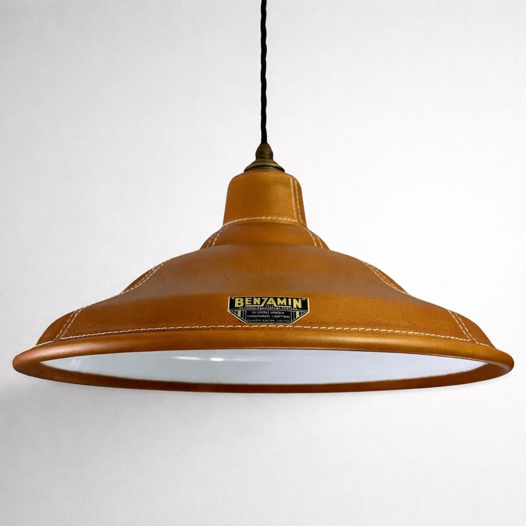 Brassvane tan leather pendant light overall view